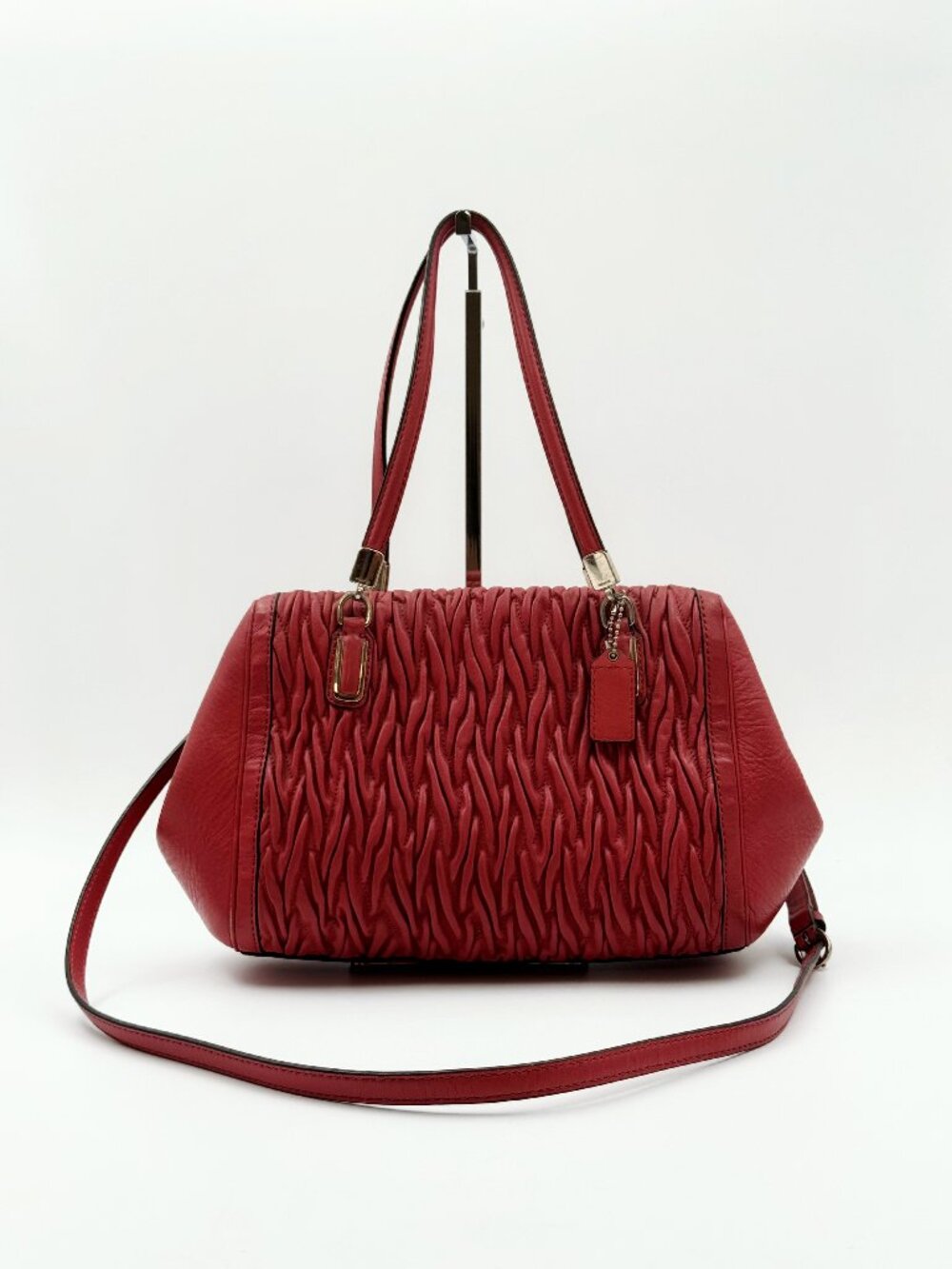 Coach Madison Gathered Leather Red Ruched Shoulder Bag